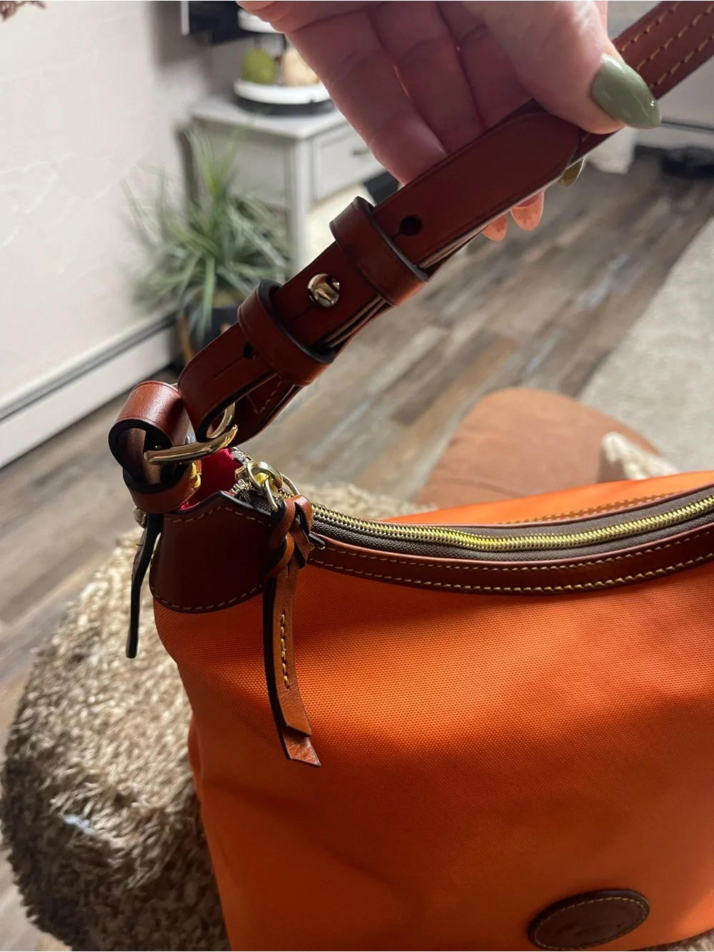 Classic Orange Shoulder Bag with Brown Trim